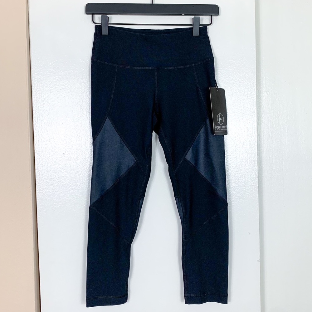 90 Degree by Reflex Black Patchwork Capri Yoga Pants